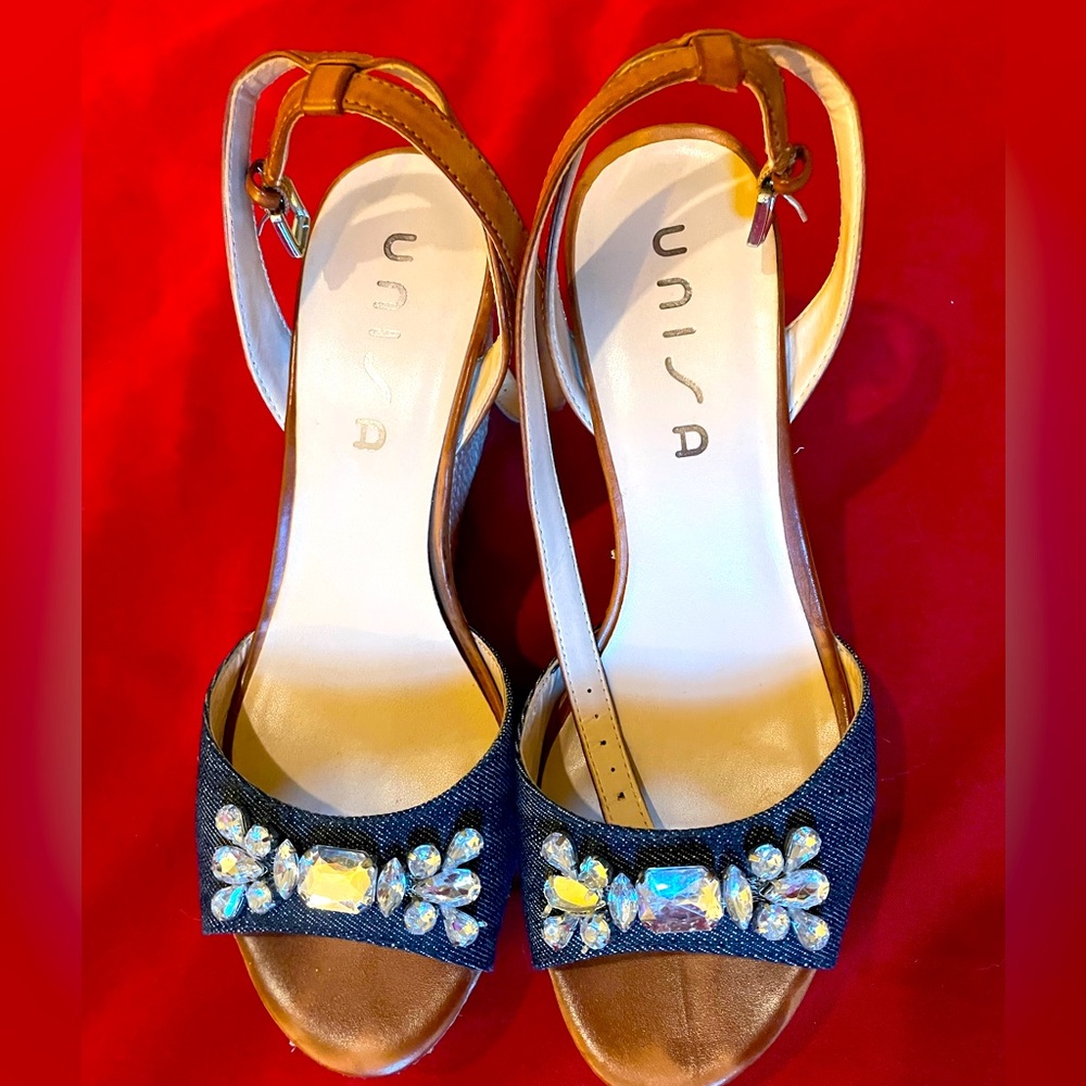 Denim platform heels